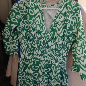 Green and White Patterned Dress